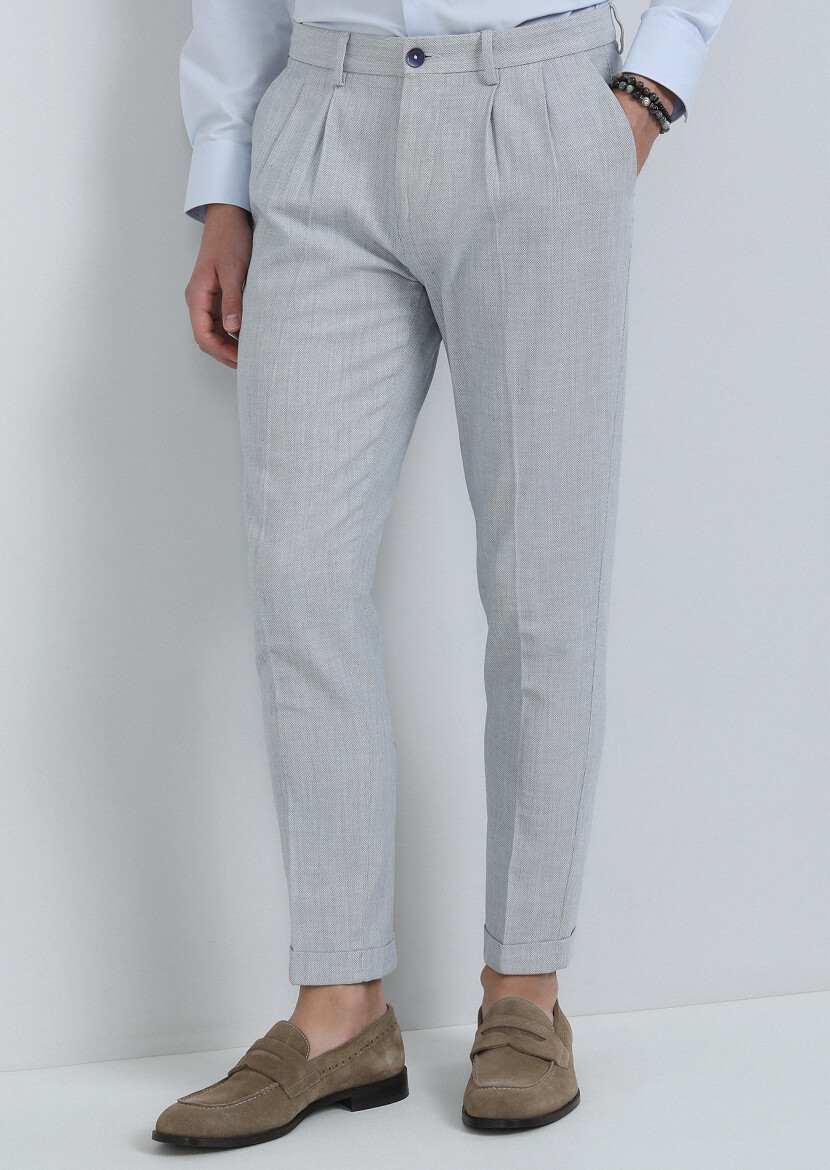 Mavi Mikro Dokuma Carrot Fit Smart Casual %100 Pamuk Pantolon - 3