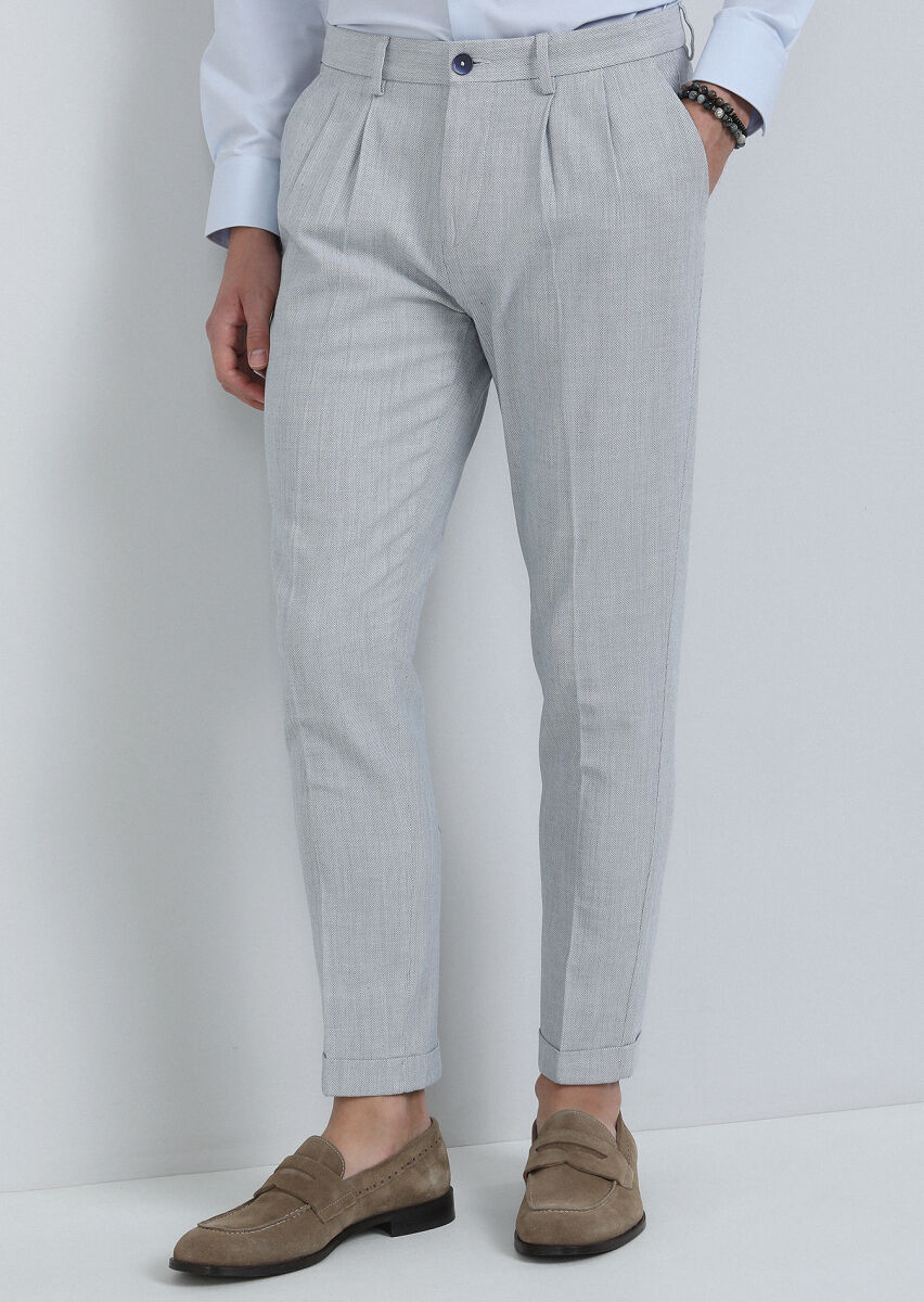 Mavi Mikro Dokuma Carrot Fit Smart Casual %100 Pamuk Pantolon - 3