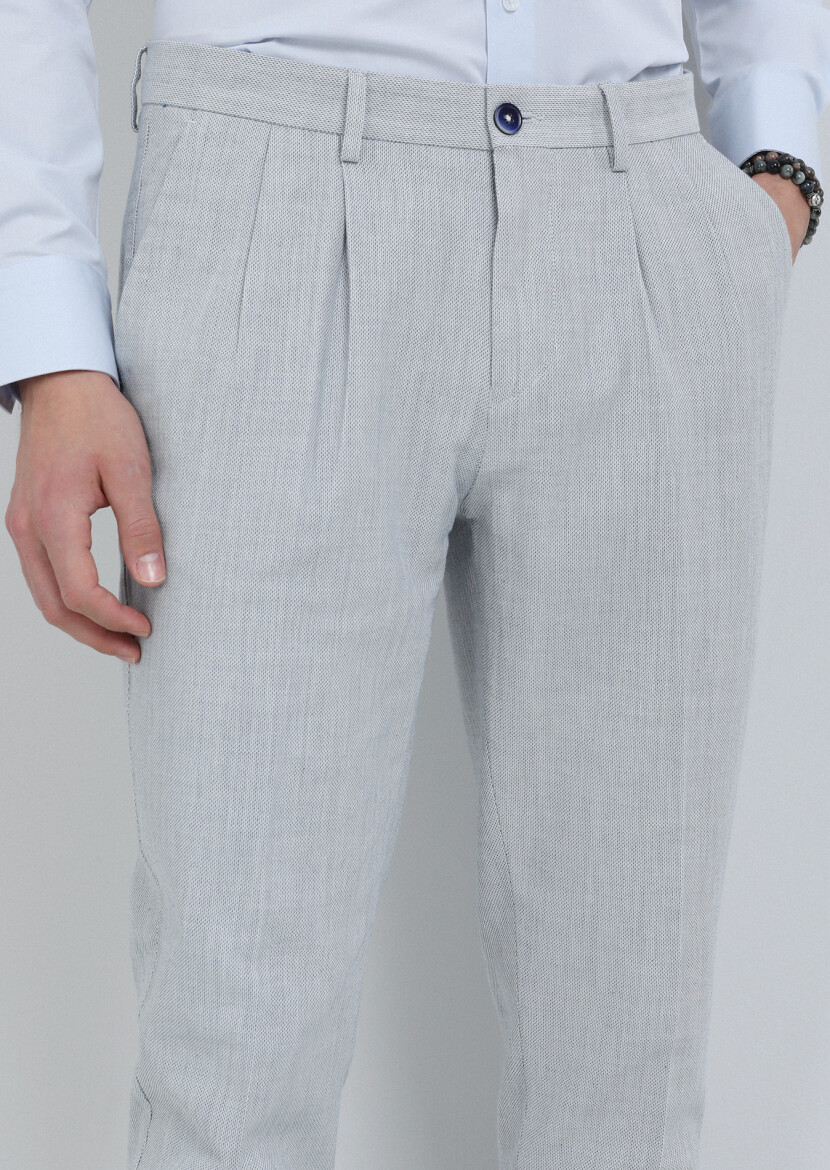 Mavi Mikro Dokuma Carrot Fit Smart Casual %100 Pamuk Pantolon - 4