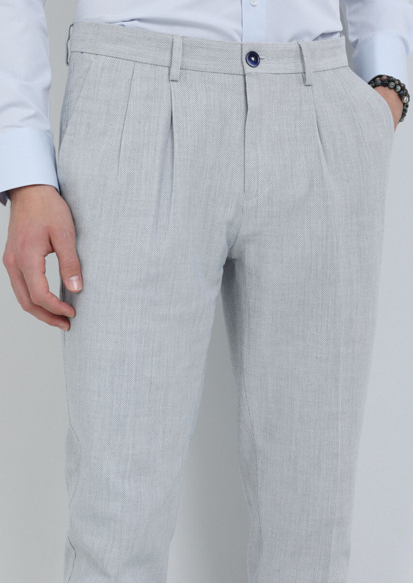 Mavi Mikro Dokuma Carrot Fit Smart Casual %100 Pamuk Pantolon - 4