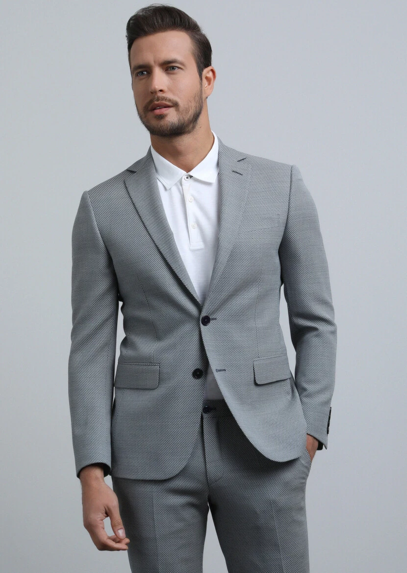 Mavi Mikro Modern Fit Yün Karışımlı Takım Elbise - 2