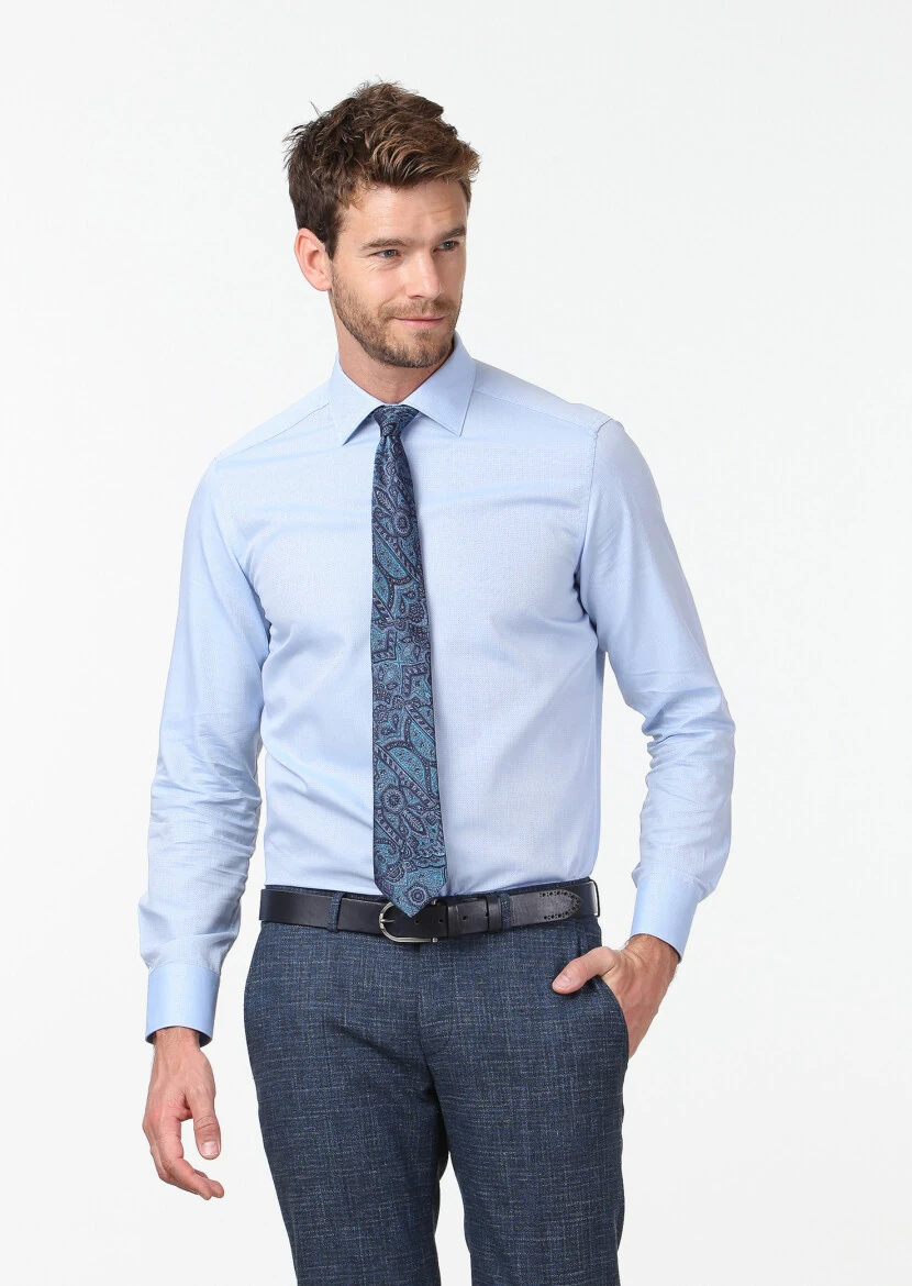 Mavi Mikro Regular Fit Dokuma Klasik %100 Pamuk Gömlek - 1