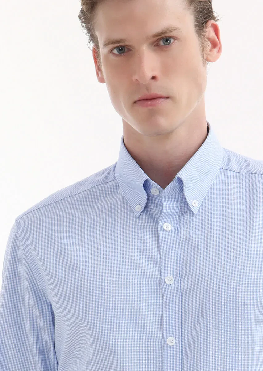 Mavi Mikro Regular Fit Dokuma Klasik %100 Pamuk Gömlek - 3