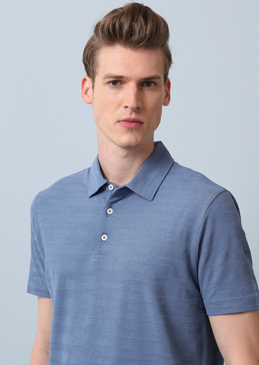 Mavi Polo Yaka %100 Pamuk T-Shirt - 1