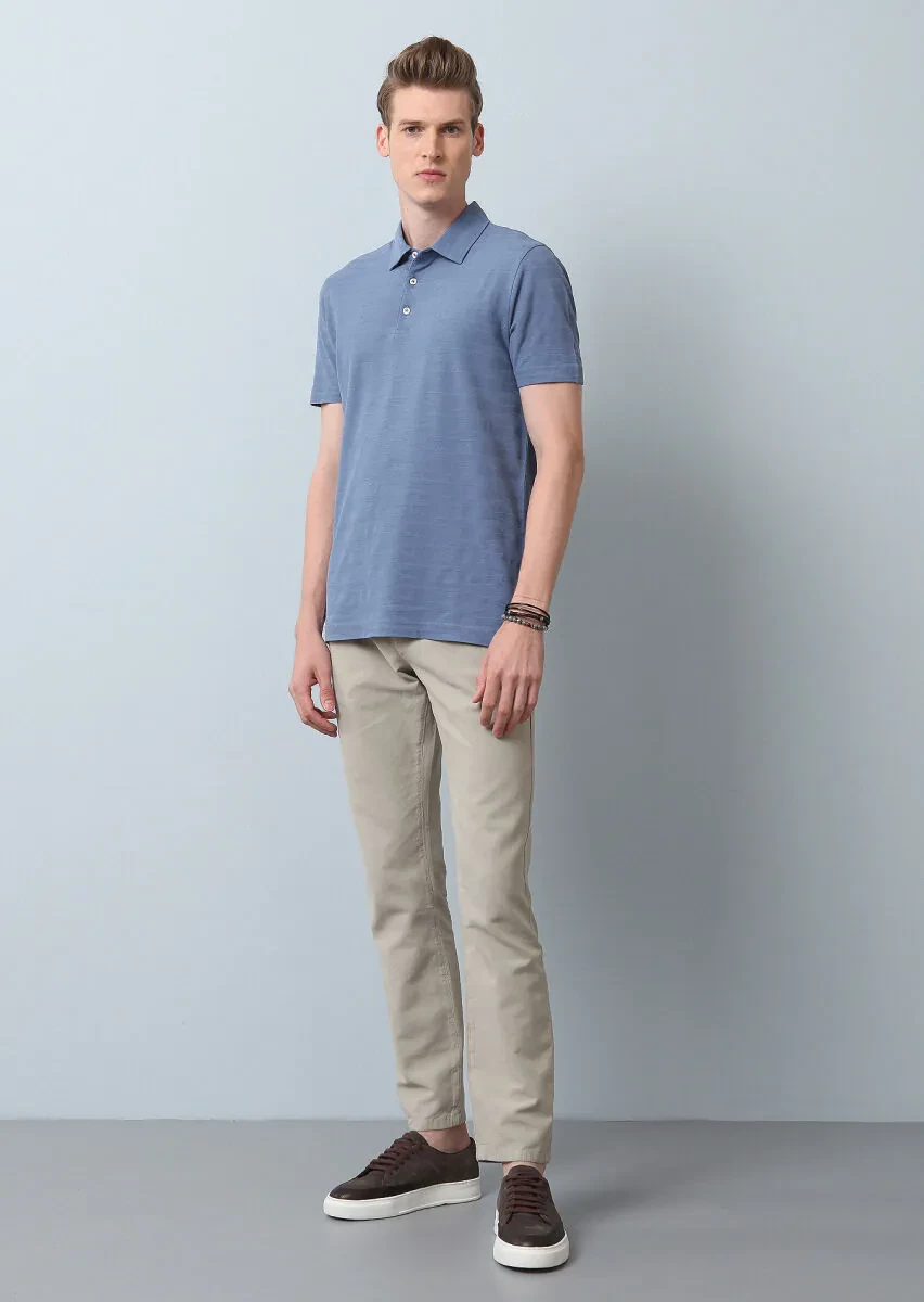 Mavi Polo Yaka %100 Pamuk T-Shirt - 4