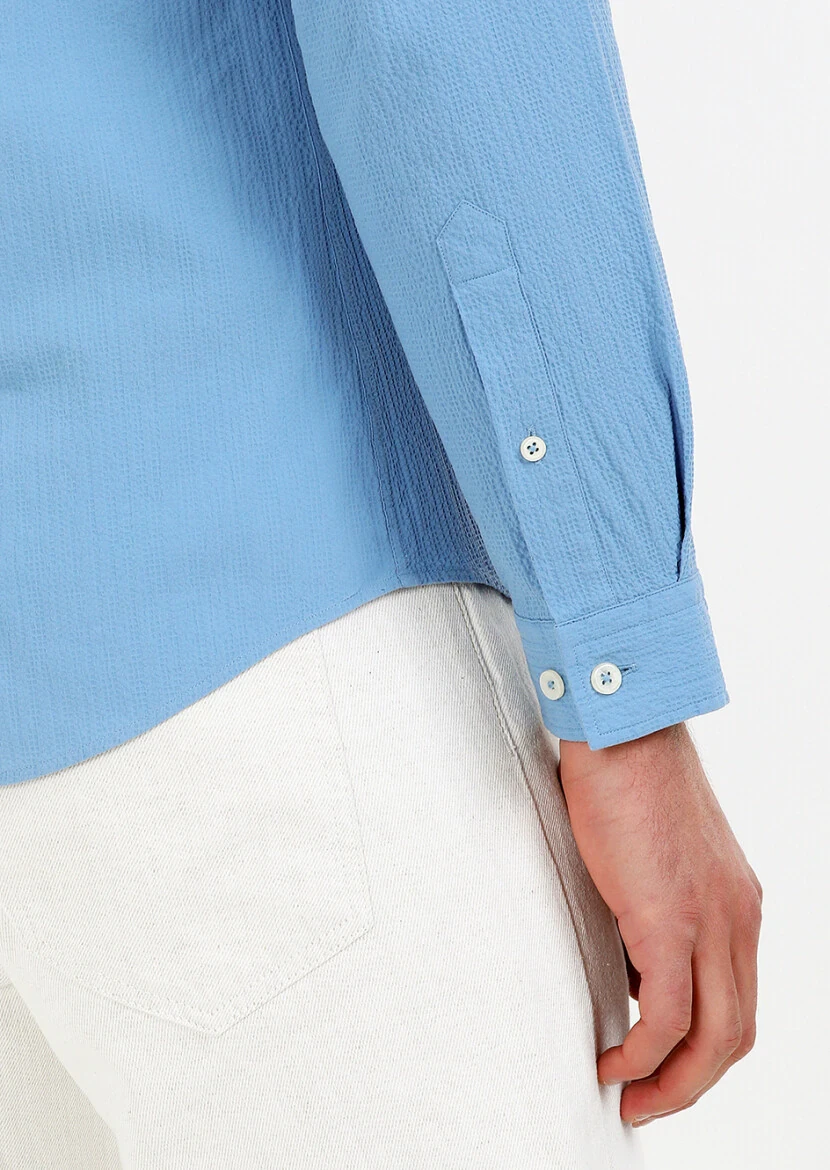 Mavi Slim Fit Dokuma Casual Pamuk Karışımlı Gömlek - 4