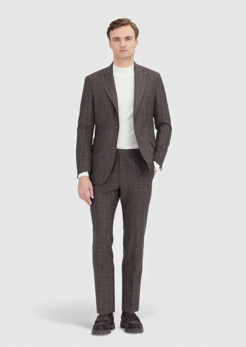 Mink Checkered Zeroweight Slim Fit 100% Wool Suit - 1