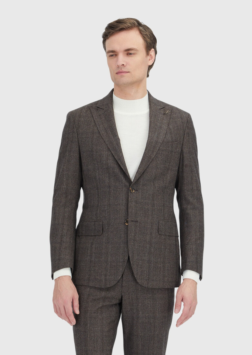 Mink Checkered Zeroweight Slim Fit 100% Wool Suit - 2