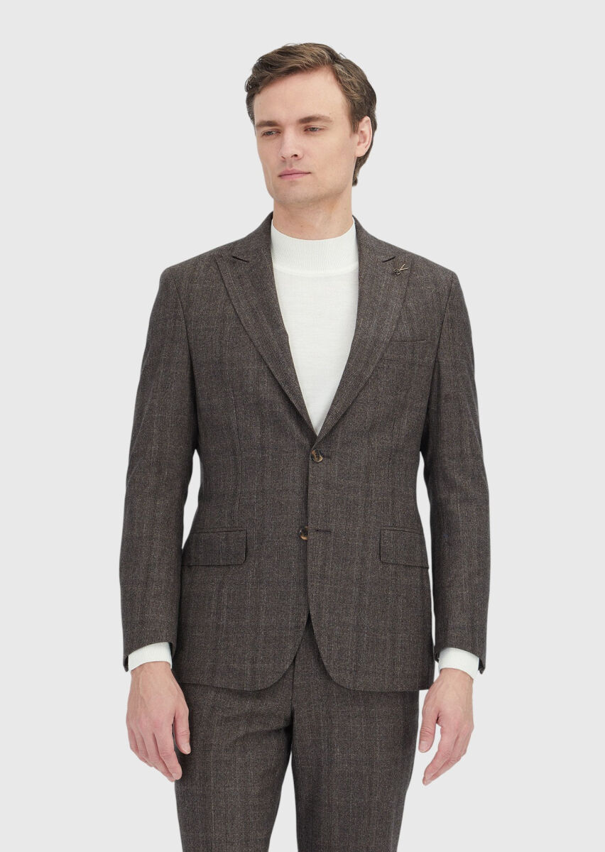 Mink Checkered Zeroweight Slim Fit 100% Wool Suit - 2