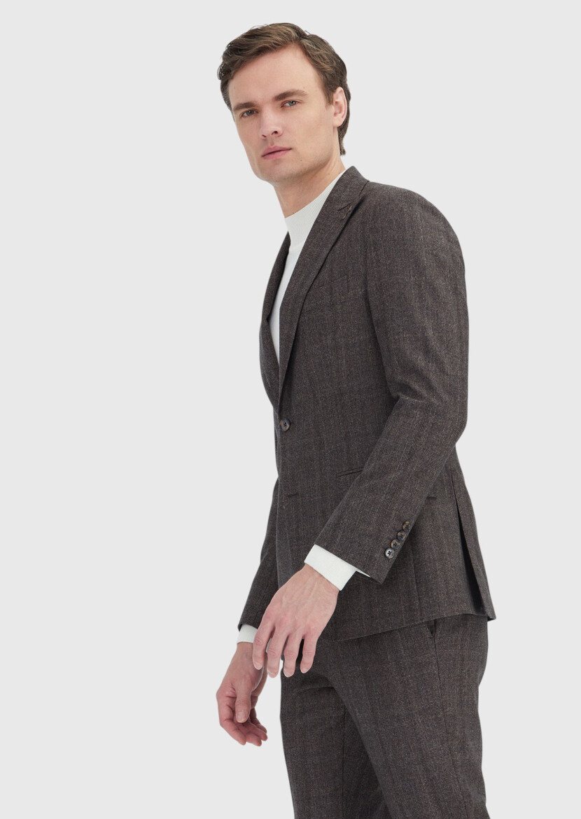 Mink Checkered Zeroweight Slim Fit 100% Wool Suit - 3