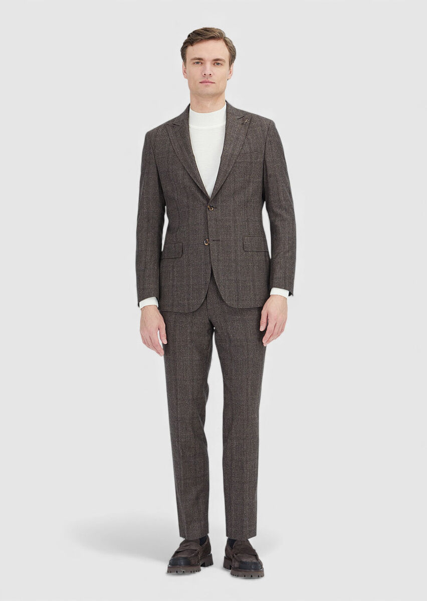 Mink Checkered Zeroweight Slim Fit 100% Wool Suit - 4