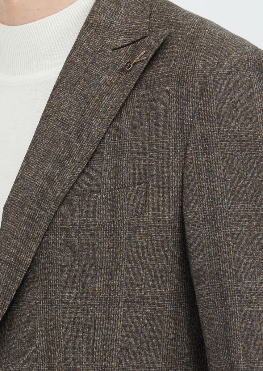 Mink Checkered Zeroweight Slim Fit 100% Wool Suit - 5