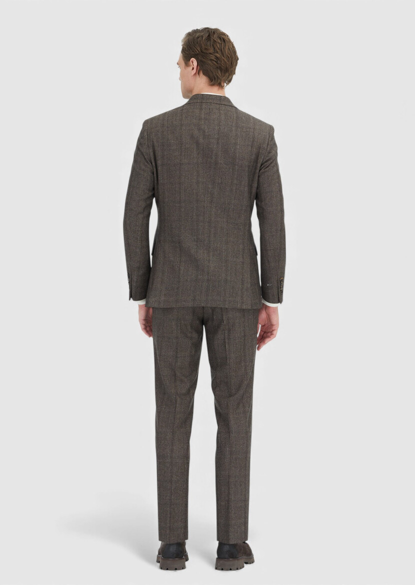 Mink Checkered Zeroweight Slim Fit 100% Wool Suit - 8
