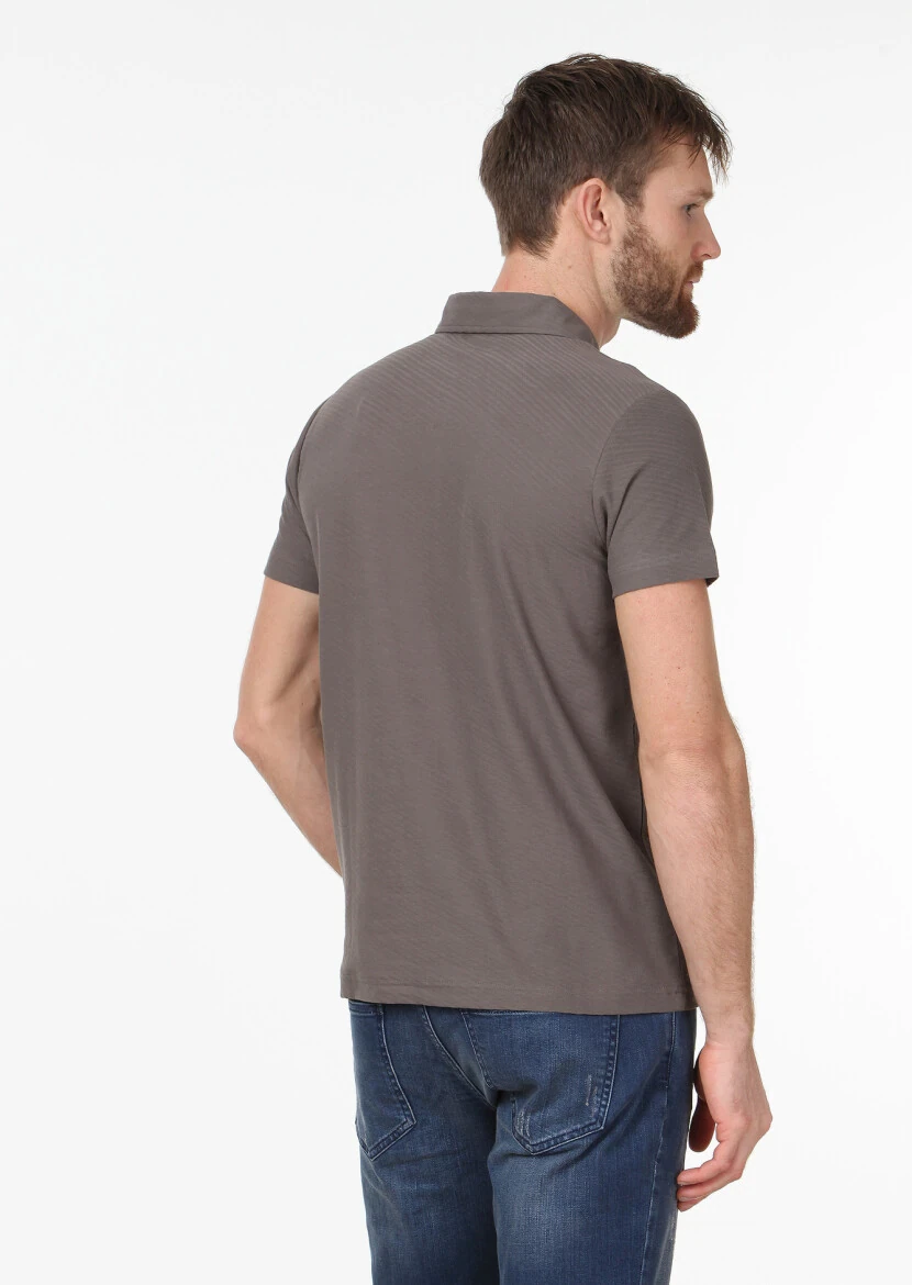 Mink Jacquard Polo Neck 100% Cotton T-Shirt - 4