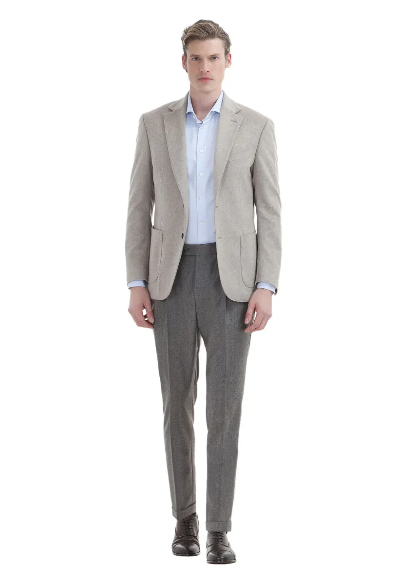 Mink Material Modern Fit Classical Wool Blended Trousers - 3