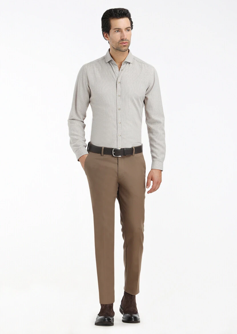 Mink Micro Regular Fit Weaving Casual 100% Cotton Shirt - 1