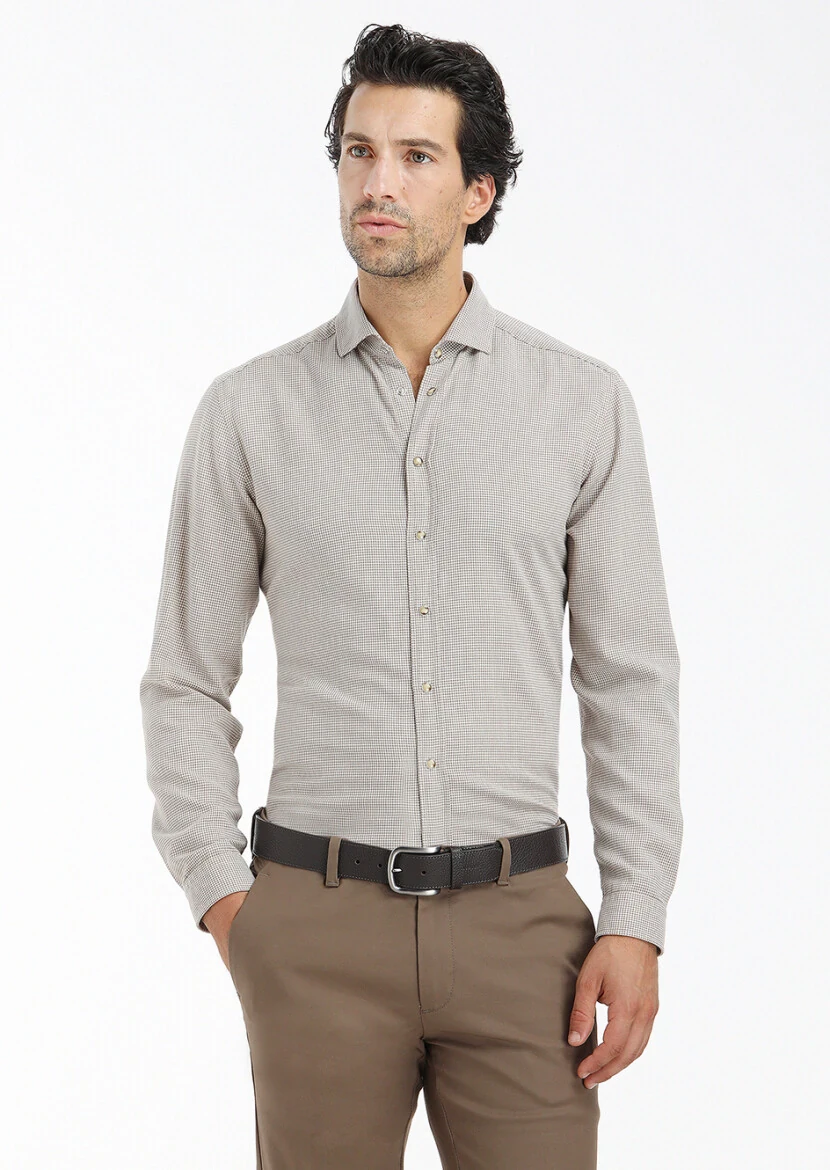 Mink Micro Regular Fit Weaving Casual 100% Cotton Shirt - 2