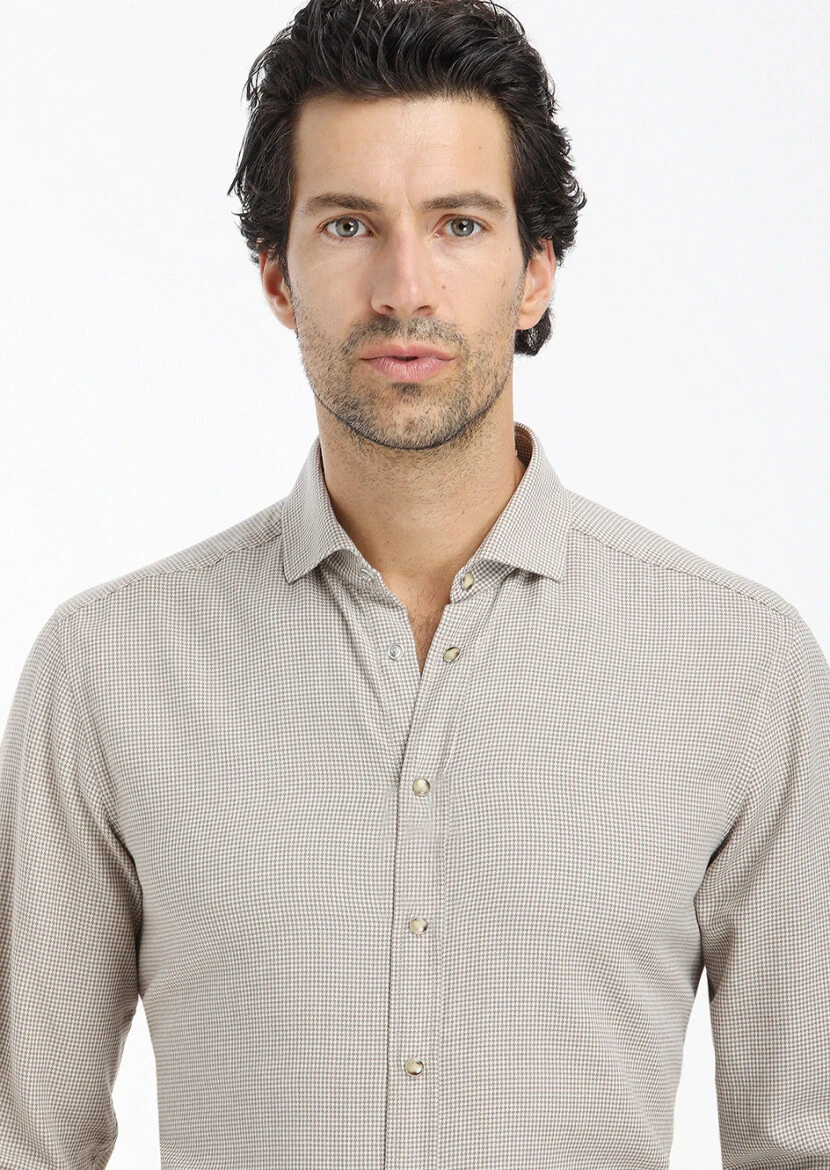 Mink Micro Regular Fit Weaving Casual 100% Cotton Shirt - 3