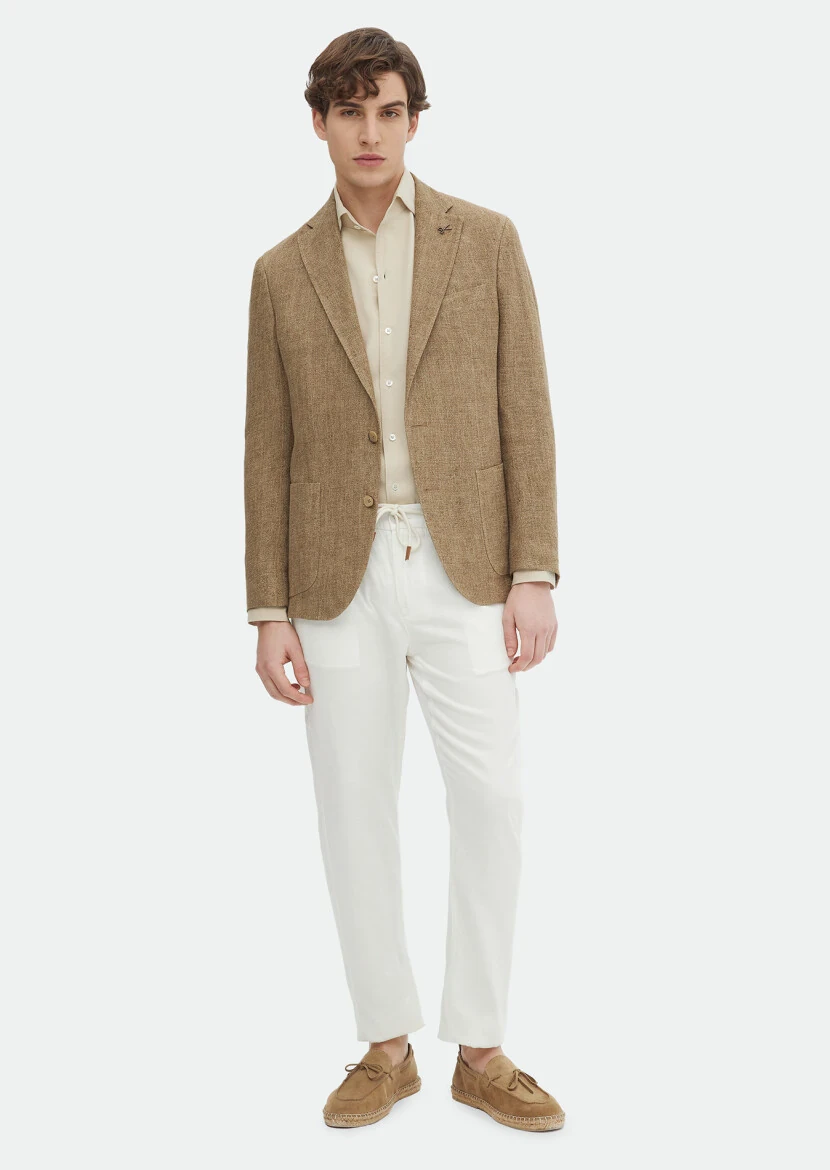 Mink Patterned Shirt Shoulder Slim Fit 100% Linen Jacket - RAMSEY