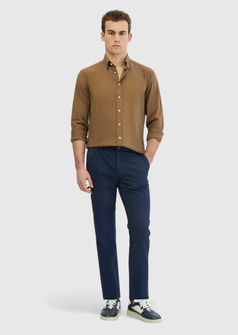 Mink Plain Casual Fit Weaving Casual 100% Cotton Shirt - RAMSEY