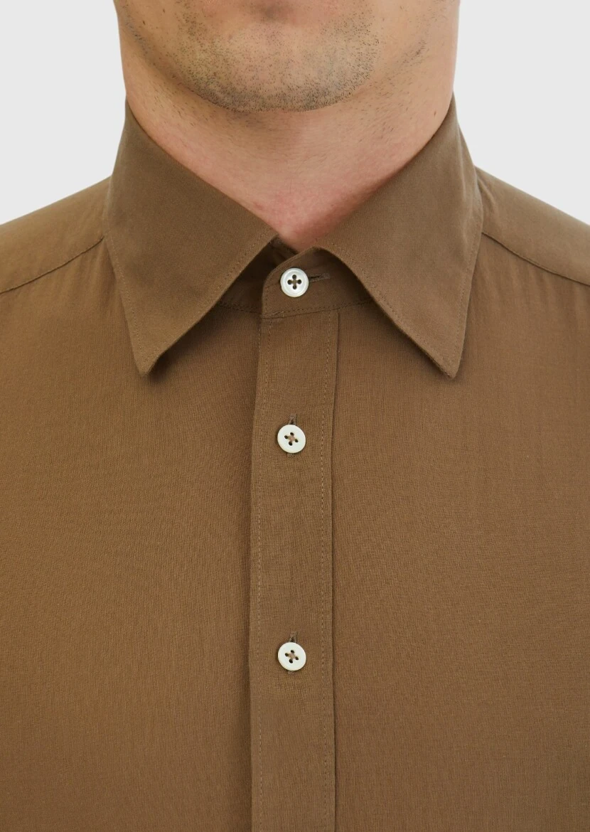 Mink Plain Casual Fit Weaving Casual 100% Cotton Shirt - 4