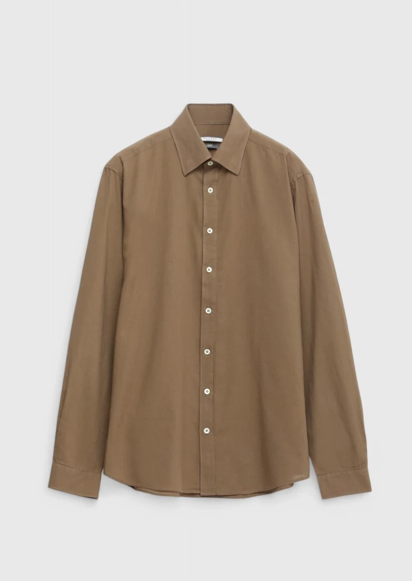 Mink Plain Casual Fit Weaving Casual 100% Cotton Shirt - 5