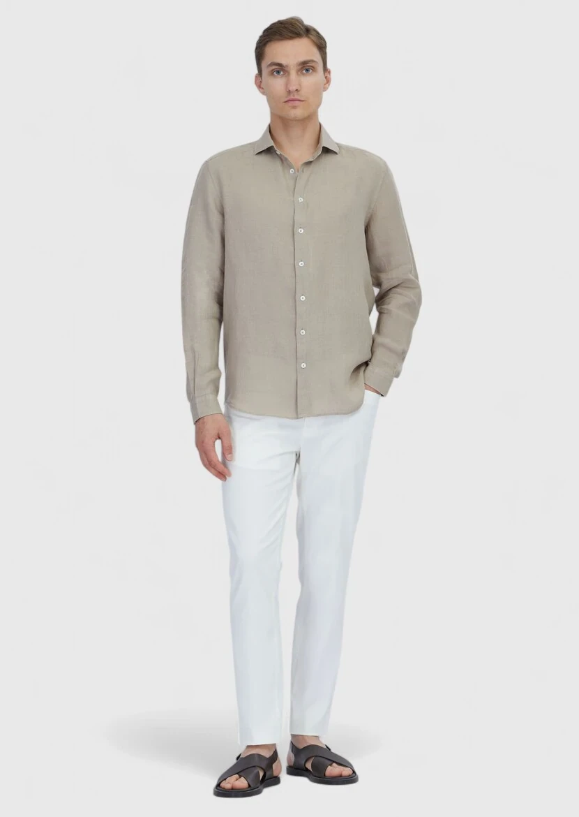Mink Plain Casual Fit Weaving Casual 100% Linen Shirt - RAMSEY