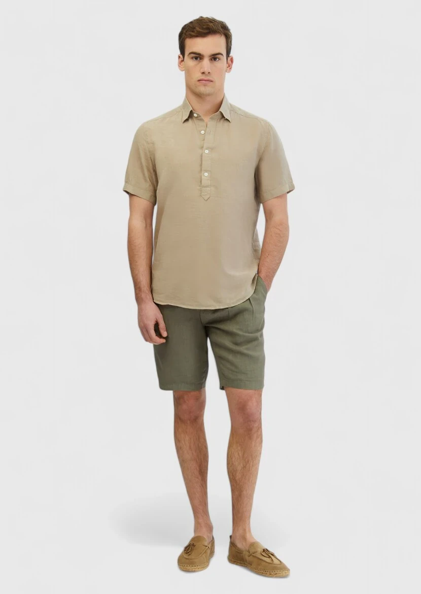 Mink Plain Casual Fit Weaving Casual 100% Linen Shirt - RAMSEY