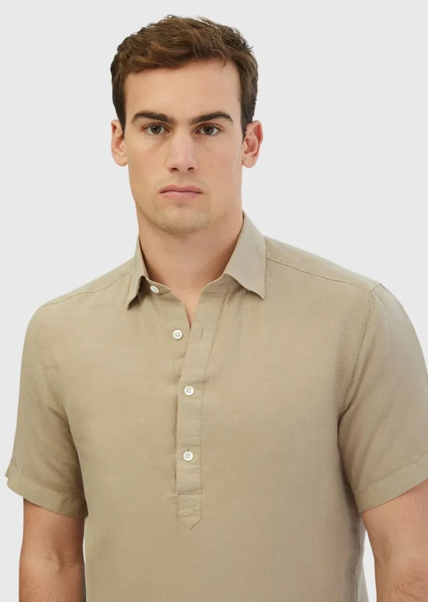 Mink Plain Casual Fit Weaving Casual 100% Linen Shirt - 3