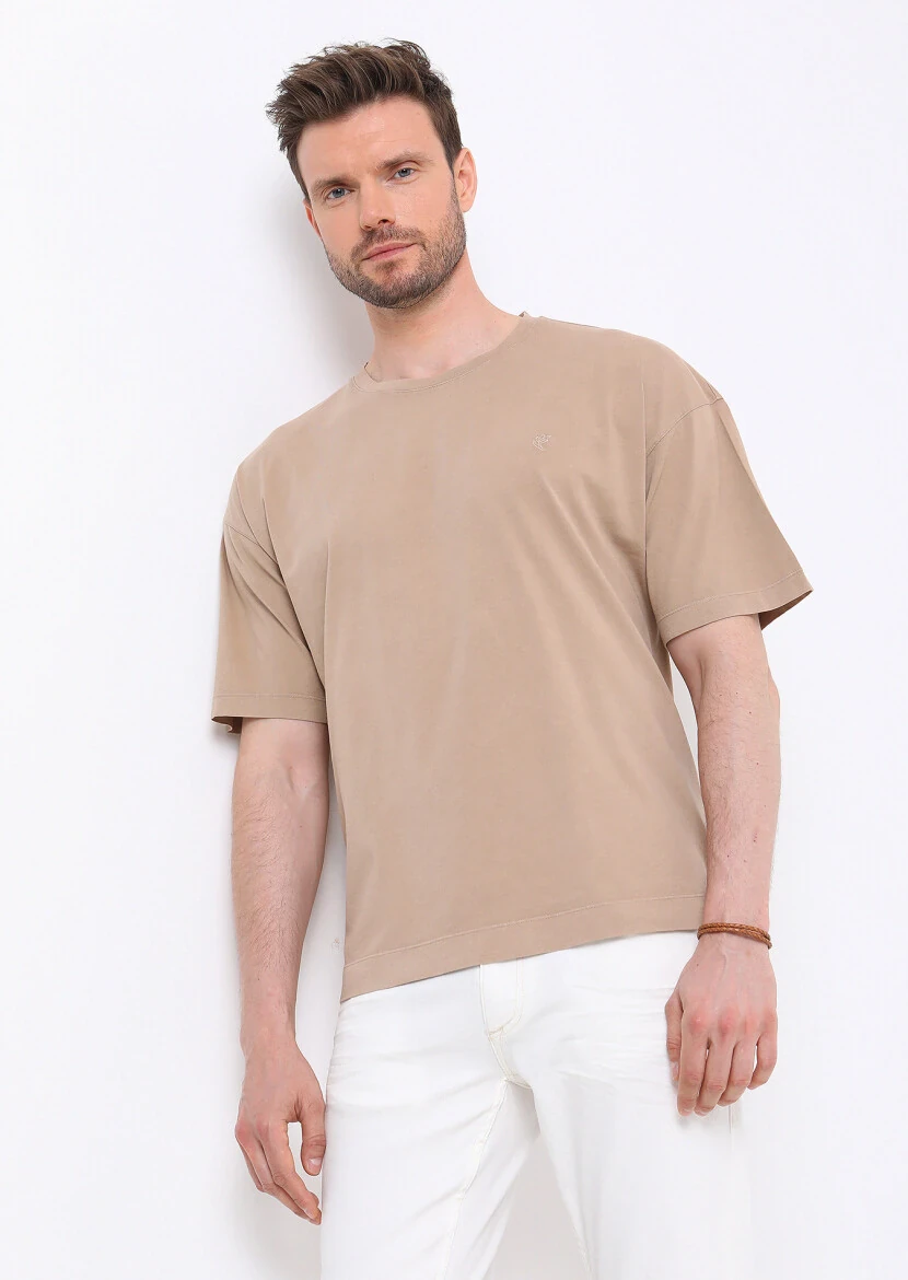 Mink Plain Crew Neck 100% Cotton T-Shirt - 1