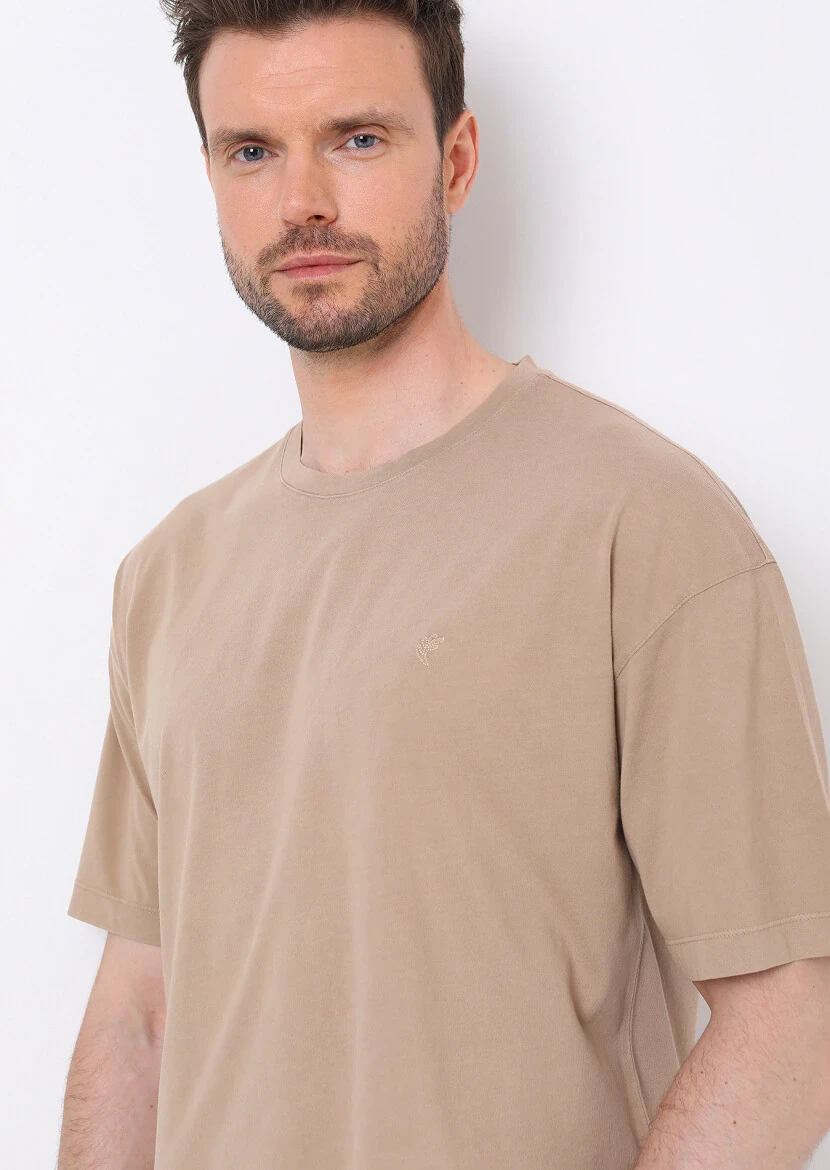 Mink Plain Crew Neck 100% Cotton T-Shirt 