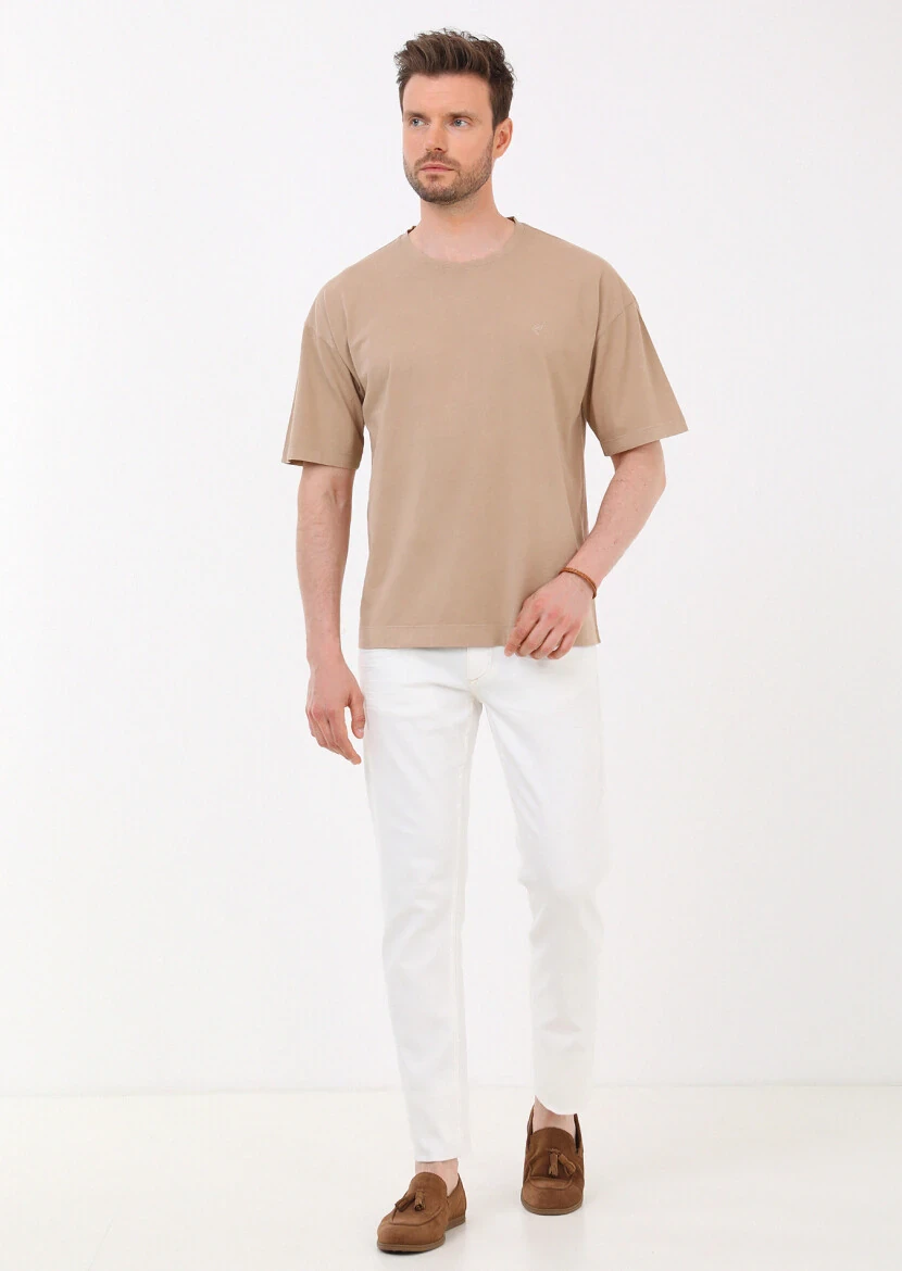 Mink Plain Crew Neck 100% Cotton T-Shirt - 3