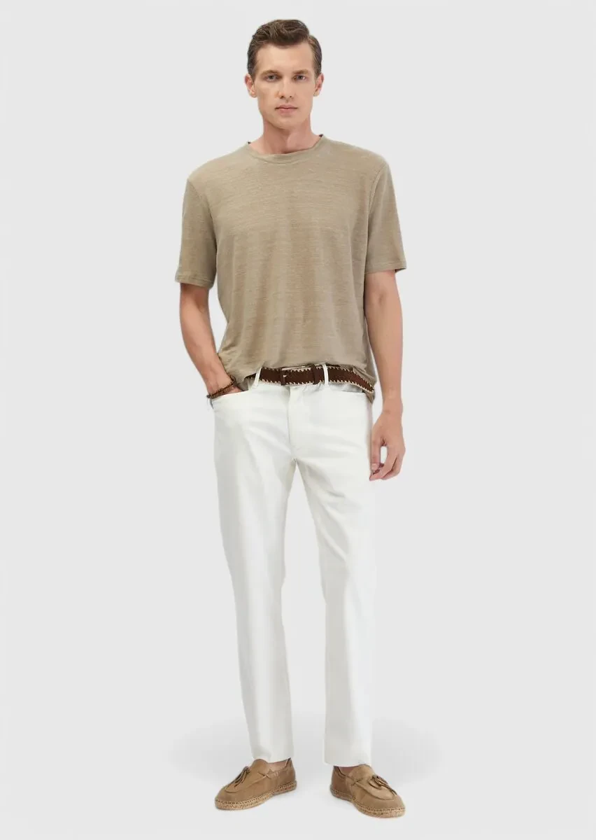 Mink Plain Crew Neck 100% Linen T-Shirt - 2