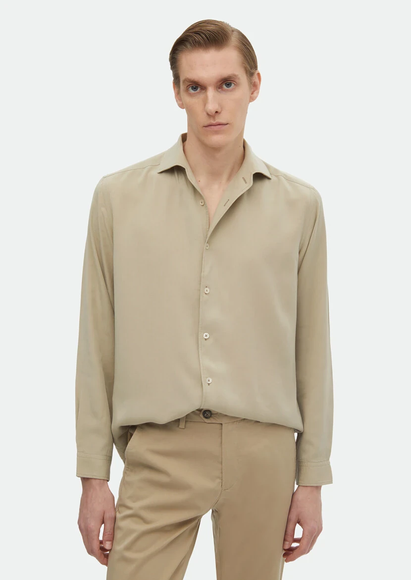 Mink Plain Regular Fit Weaving Casual Shirt - RAMSEY