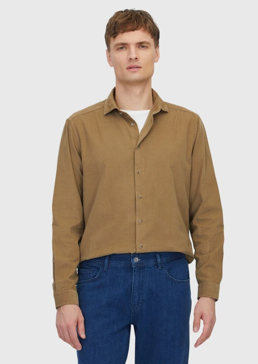 Mink Plain Weaving Casual 100% Cotton Shirt - RAMSEY