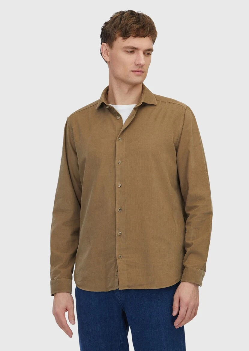 Mink Plain Weaving Casual 100% Cotton Shirt - 3