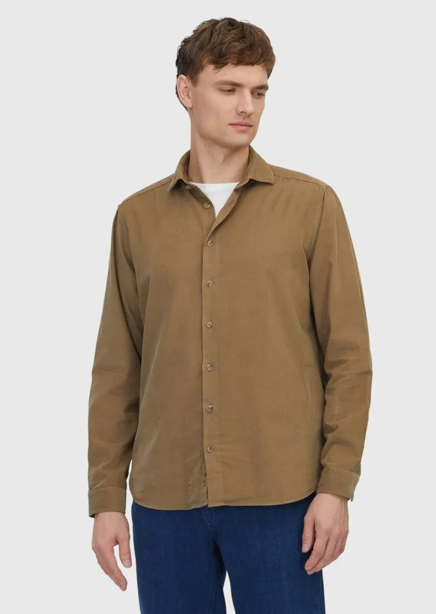 Mink Plain Weaving Casual 100% Cotton Shirt - 3