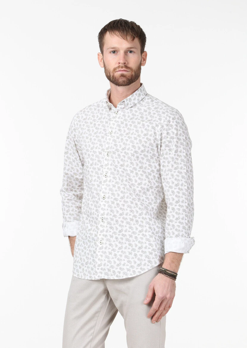 Mink Printed Regular Fit Weaving Casual Cotton Blended Shirt - 1