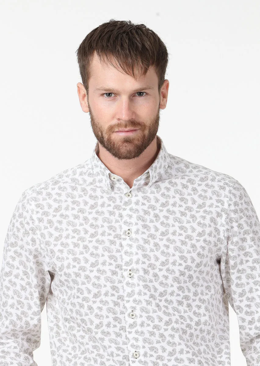 Mink Printed Regular Fit Weaving Casual Cotton Blended Shirt - 3