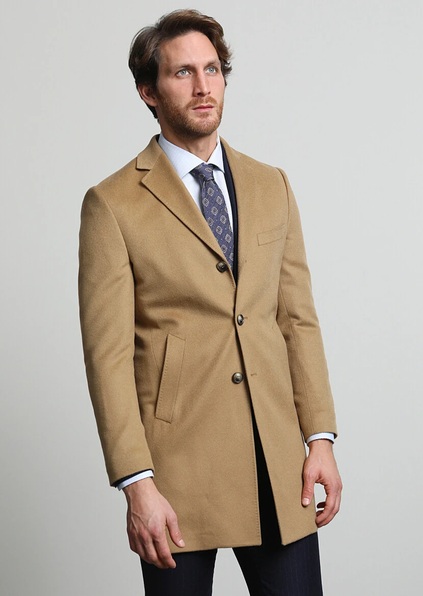 Mink Regular Fit Butterfly Collar Classical Weaving Overcoat - 1