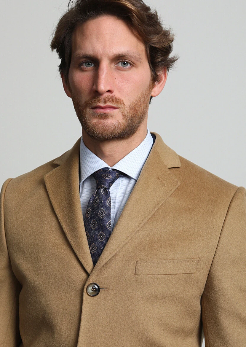 Mink Regular Fit Butterfly Collar Classical Weaving Overcoat 