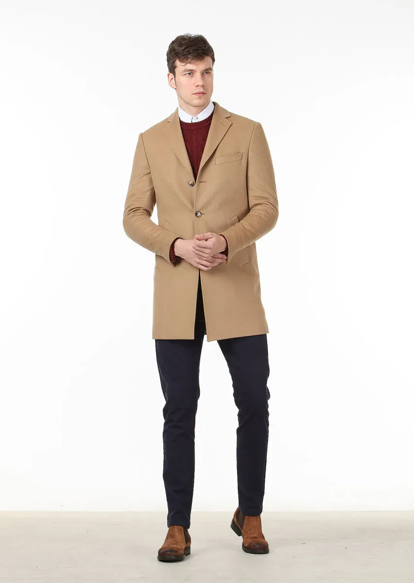 Mink Regular Fit Butterfly Collar Classical Weaving Overcoat - 3