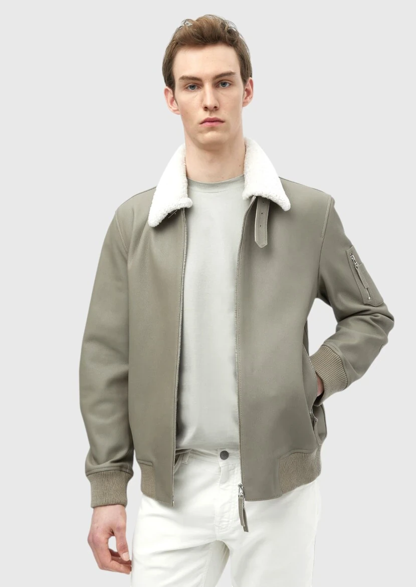 Mink Regular Fit Casual Leather Leather Coat - RAMSEY