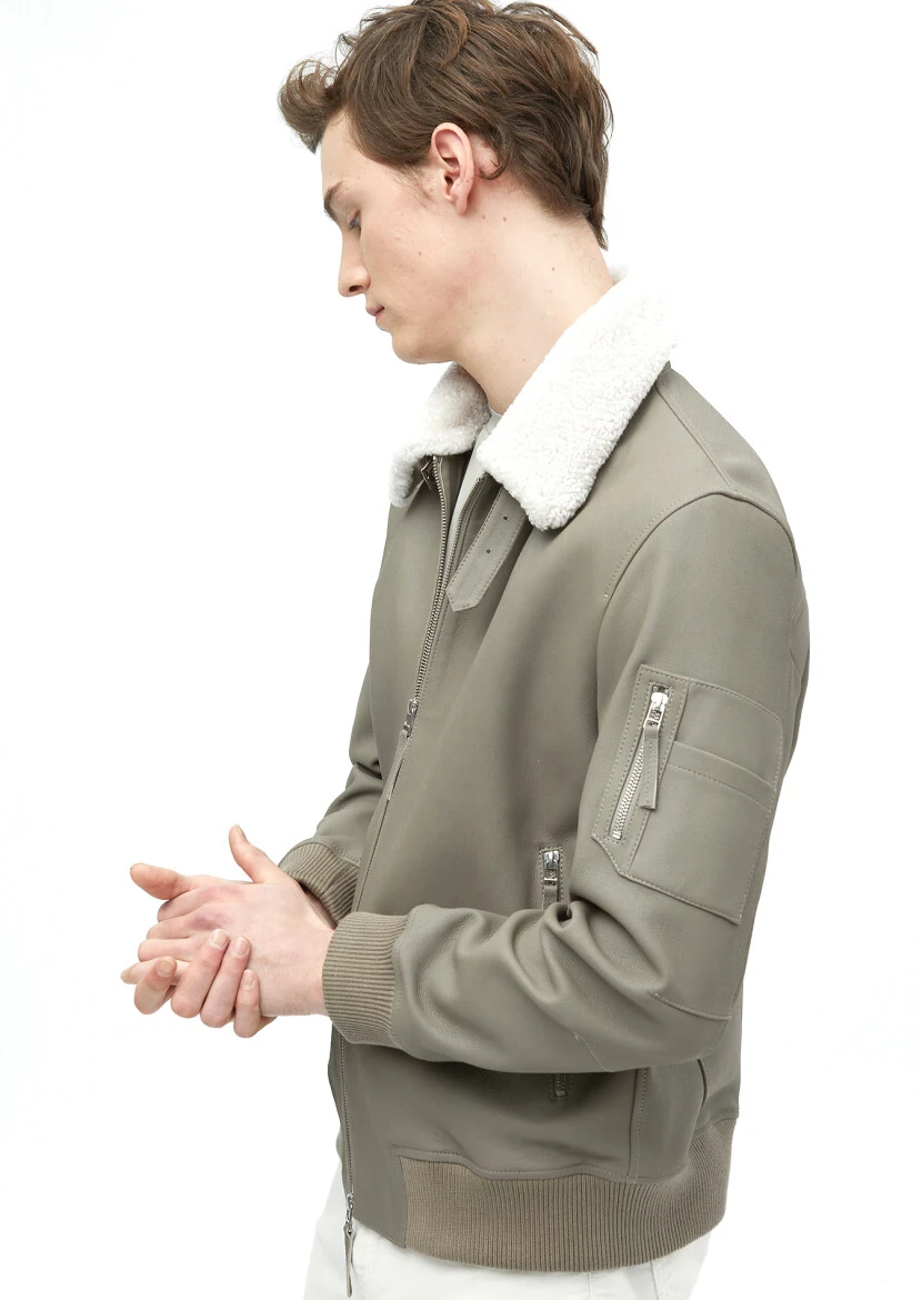 Mink Regular Fit Casual Leather Leather Coat - 5