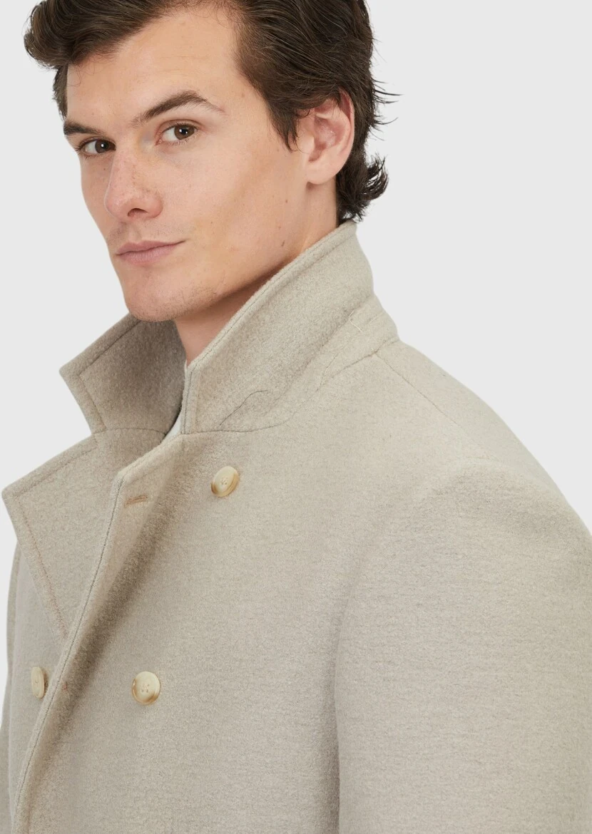 Mink Regular Fit Double Breasted Collar Casual Weaving Coat - 4