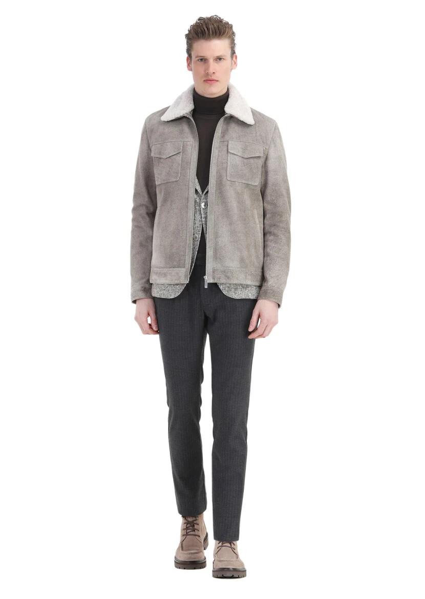 Mink Regular Fit Shirt Collar Casual Suede Leather Coat - RAMSEY