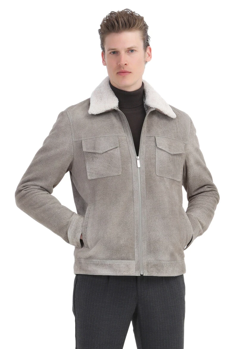 Mink Regular Fit Shirt Collar Casual Suede Leather Coat - 3