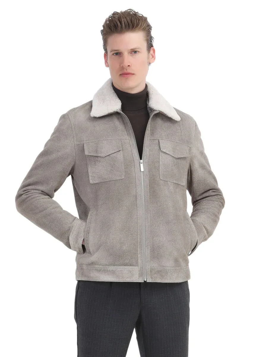 Mink Regular Fit Shirt Collar Casual Suede Leather Coat - 3