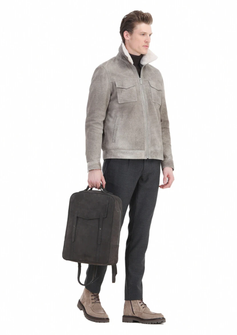 Mink Regular Fit Shirt Collar Casual Suede Leather Coat - 4