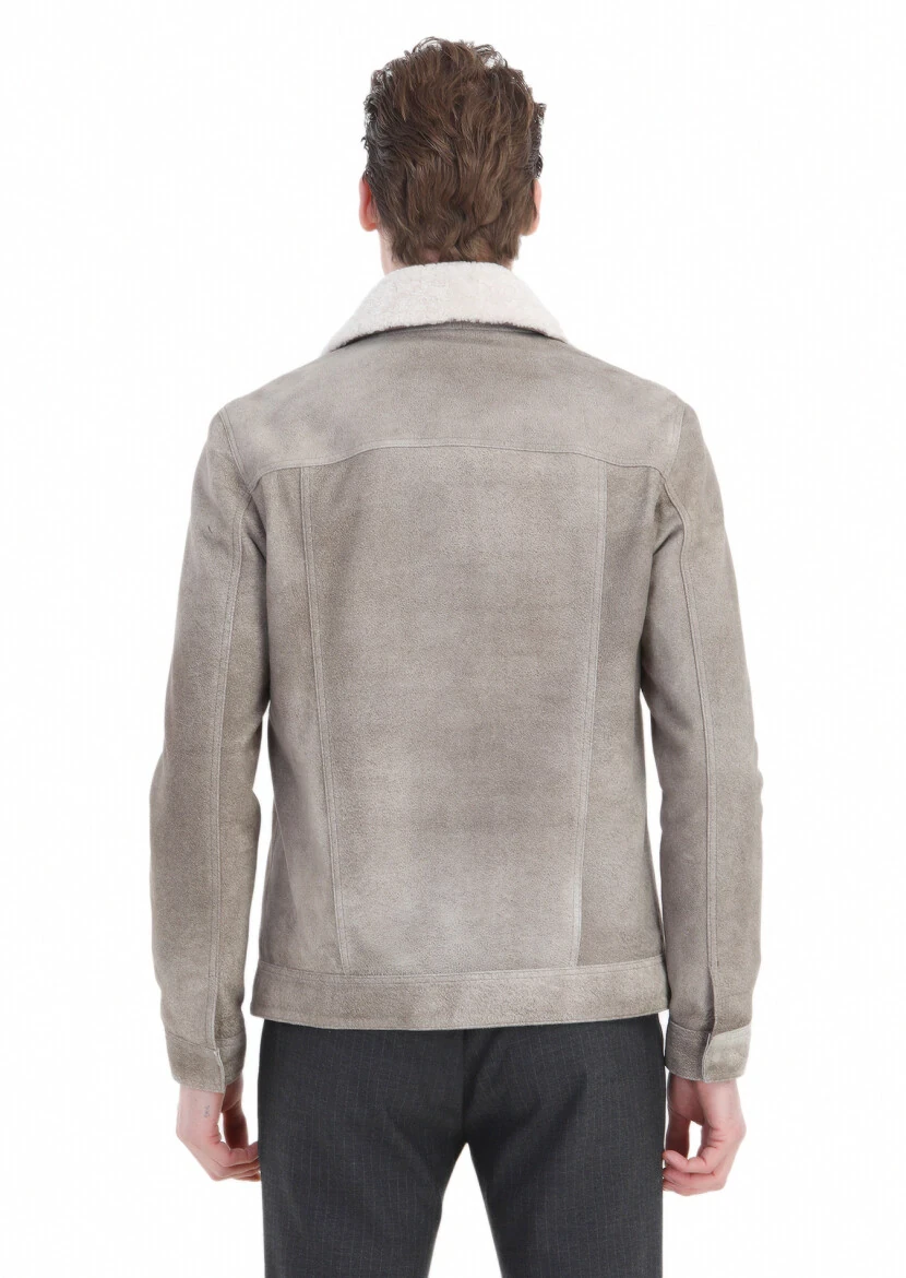 Mink Regular Fit Shirt Collar Casual Suede Leather Coat - 7